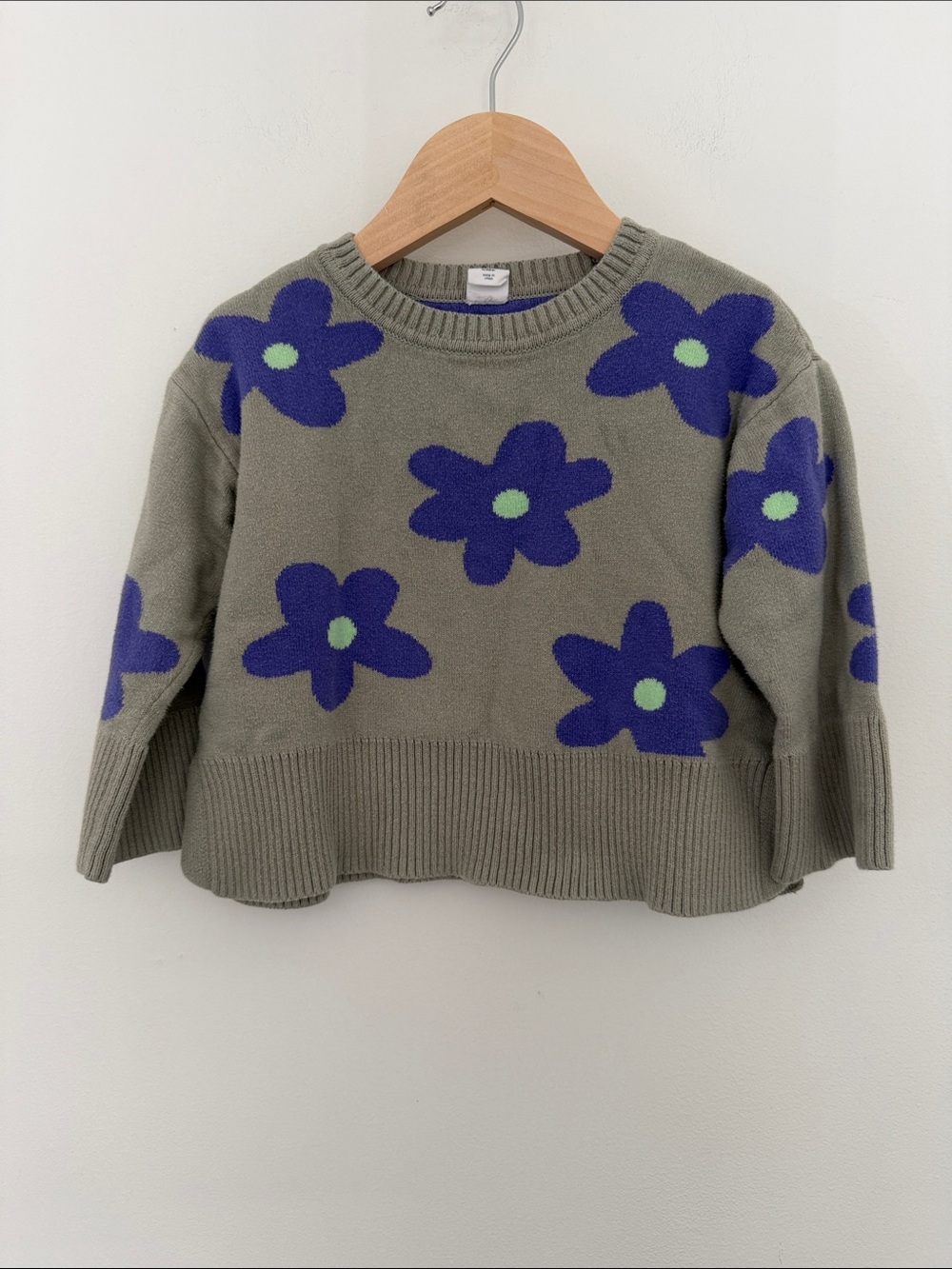 GAP 100% Cotton Green Floral Crewneck Knit Kids Sweater 3 Years